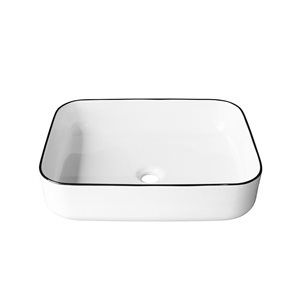 Agua Canada Fantasio 16 x 20-in Glossy White/Black Border Porcelain Above Counter Rectangular Vessel Sink