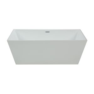 Bain rectangulaire autoportant en acrylique blanc Barillo d'Agua Canada 66 po avec trop-plein et drain central