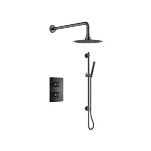 Agua Canada Vanika 2-Spray Patterns Matte Black Wall Mounted Dual Shower w/ Pressure Valve