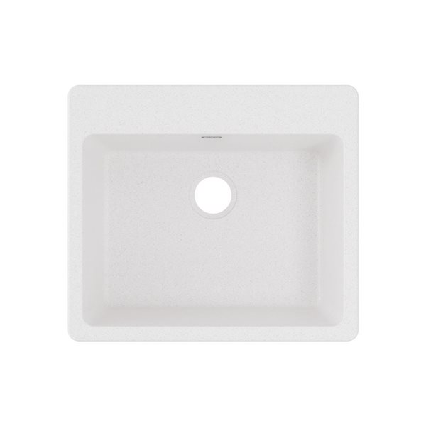 Évier de cuisine simple Everest de Agua Canada 25 x 22 po granit blanc mat à double montage