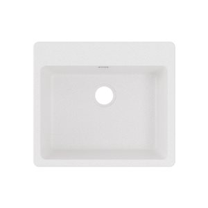 Évier de cuisine simple Everest de Agua Canada 25 x 22 po granit blanc mat à double montage