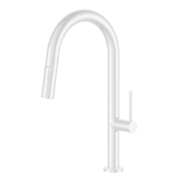 Agua Canada Moochi Matte White Single-Handle Pull Out Dual Sprayer Kitchen Faucet w/ Ceramic Cartridge