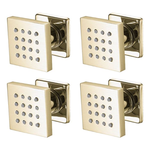 Agua Canada Victoria Brushed Gold Wall Mount Square Body Jets w/ 1 Spray Setting - 4-Pack