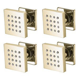 Agua Canada Victoria Brushed Gold Wall Mount Square Body Jets w/ 1 Spray Setting - 4-Pack