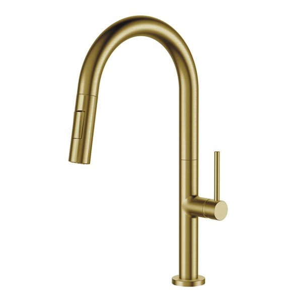 Agua Canada Moochi Brushed Gold Single-Handle Pull Out Dual Sprayer Kitchen Faucet w/ Ceramic Cartridge