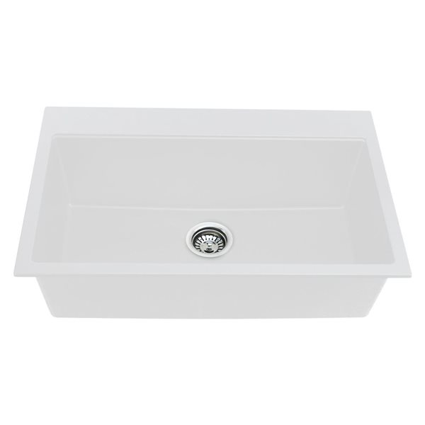 Évier de cuisine simple Erica de Agua Canada 30 x 20 po granit blanc mat à double montage