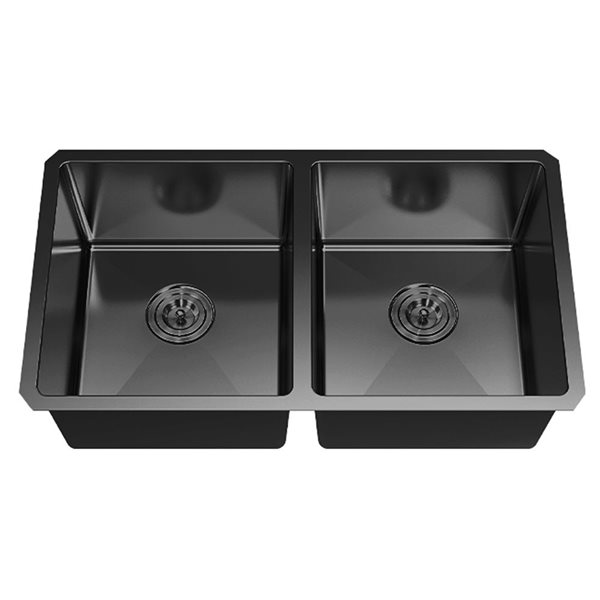 Agua Canada Emilio 32 x 19-in Black Stainless Steel Undermount Double Bowl Kitchen Sink