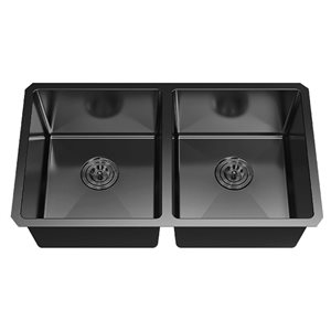 Agua Canada Emilio 32 x 19-in Black Stainless Steel Undermount Double Bowl Kitchen Sink