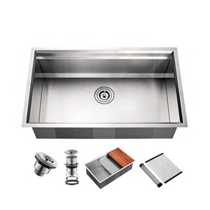 Évier de cuisine simple Empire de Agua Canada 32 x 19 po acier inoxydable à montage sous plan, accessoires inclus