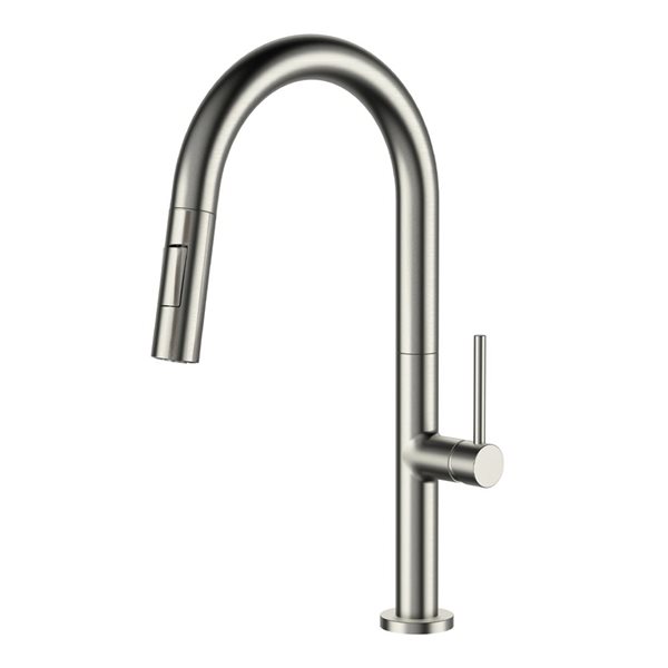 Agua Canada Moochi Brushed Nickel Single-Handle Pull Out Dual Sprayer Kitchen Faucet w/ Ceramic Cartridge