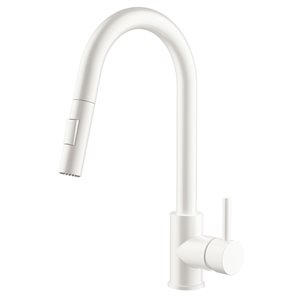 Robinet de cuisine 1 poignée à bec rétractable Monroe de Agua Canada blanc mat 2 jets avec cartouche céramique