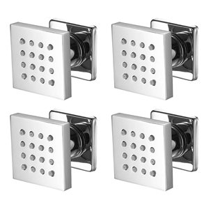 Agua Canada Victoria Polished Chrome Wall Mount Square Body Jets w/ 1 Spray Setting - 4-Pack