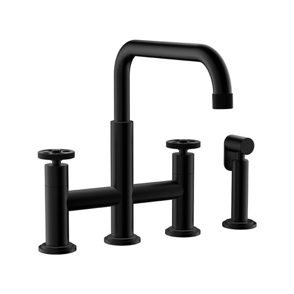 Agua Canada Monti Matte Black 2-Handle Kitchen Bridge Faucet w/ Side Sprayer and Ceramic Cartridge