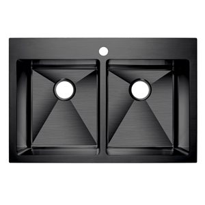 Agua Canada Eldorado 33 x 22-in Black Stainless Steel Dualmount Double Bowl Kitchen Sink