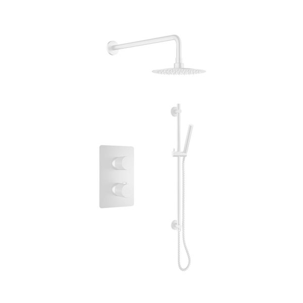 Agua Canada Vanika 2-Spray Patterns Matte White Wall Mounted Dual Shower Head Faucet w/ Pressure Valve