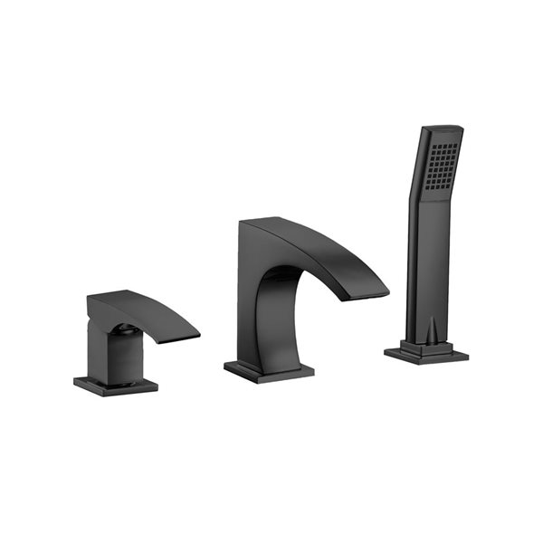 Agua Canada Silvia Matte Black Single-Handle Deck-Mount Roman Bathtub Faucet with Hand-Held Shower