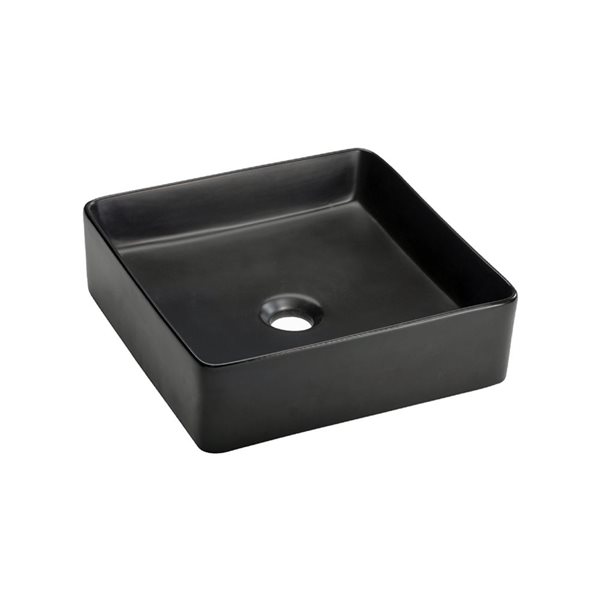 Lavabo-vasque carré sur plan en porcelaine Fiona d'Agua Canada noir mat 14 po, drain inclus