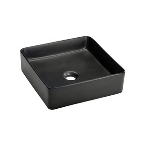 Lavabo-vasque carré sur plan en porcelaine Fiona d'Agua Canada noir mat 14 po, drain inclus