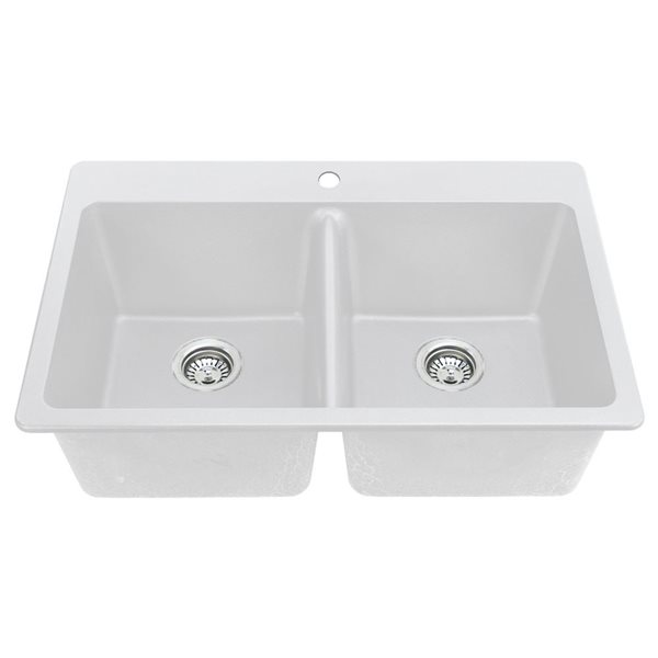 Évier de cuisine double Emir de Agua Canada 33 x 22 po granit blanc mat à double montage