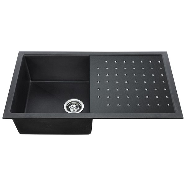 Évier de cuisine simple avec égouttoir Essenza de Agua Canada 40 x 17 po granit noir mat à double montage