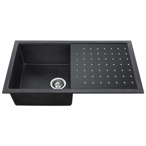 Évier de cuisine simple avec égouttoir Essenza de Agua Canada 40 x 17 po granit noir mat à double montage