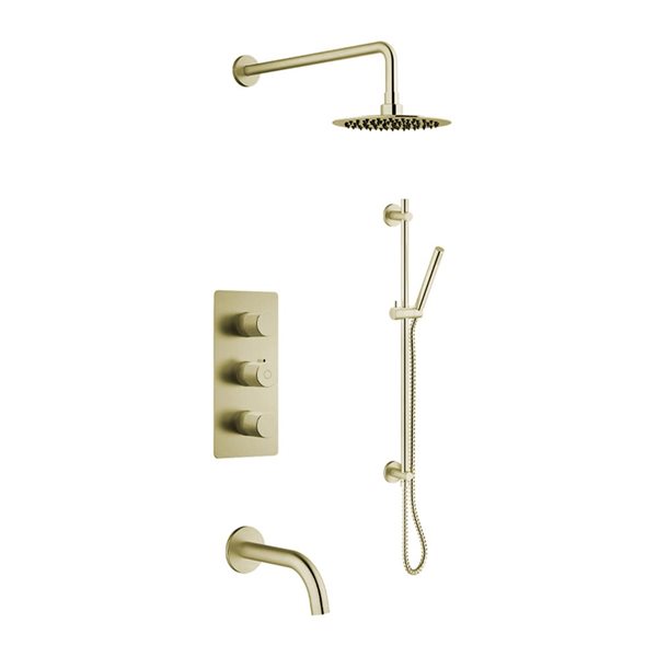 Agua Canada Veda Brushed Brass 3-function Wall Mount Shower System w/ Bathtub Spout