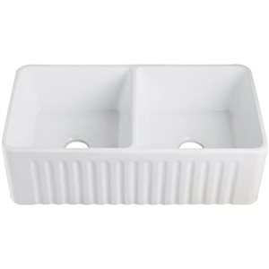 Agua Canada Emirald 33 x 18-in Glossy White Fireclay Undermount Double Bowl Apron-Front Kitchen Sink