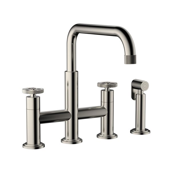 Agua Canada Monti Brushed Nickel 2-Handle Kitchen Bridge Faucet w/ Side Sprayer and Ceramic Cartridge