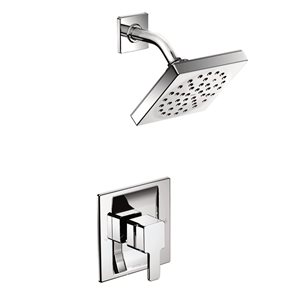 MOEN 90-Degree Chrome Posi-Temp Single-Handle 1-Spray Bathroom Shower Faucet Set with Rain Shower Head - Valve Not Included