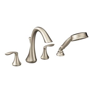 MOEN Eva 2-Handle Deck-Mount Roman Tub Faucet Trim Kit with Hand Shower in Brushed Nickel  - Valve Not Included