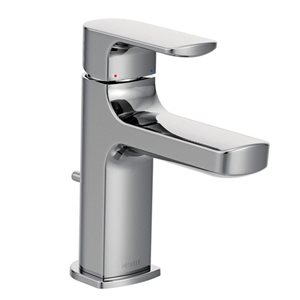 Robinet mitigeur Rizon de MOEN chromé pour lavabo de salle de bain, bonde et valve incluses