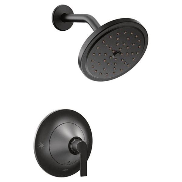 Ensemble de robinets de bain-douche Doux de MOEN noir mat à 1 poignée Posi-Temp à tête effet pluie, sans valve