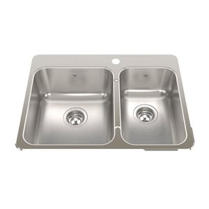 Kindred Steel Queen 27.25-in L x 20.56-in W x 8-in D Drop-In Double Bowl 1-Hole Stainless Steel Kitchen Sink