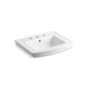 Lavabo de salle de bain sur socle Archer de KOHLER avec trous de robinet évasés de 8 po