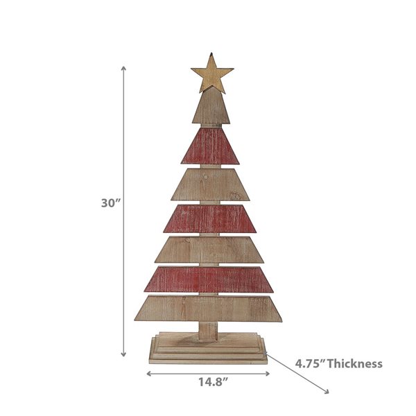 iH casadécor 14.8 L x 4.75 W x 30-in H Red and Natural Wooden Star Tree Tabletop Decoration