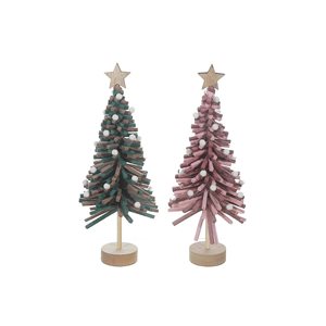 iH casadécor 5.2 L x 5.2 W x 12.8-in H Felt Christmas Tree on Wooden Stand Tabletop Decorations - Set of 2