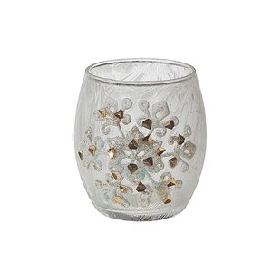 iH casadécor 3.54 W x 4.33-in H Frosted Glitter Glass Snowflake Vase