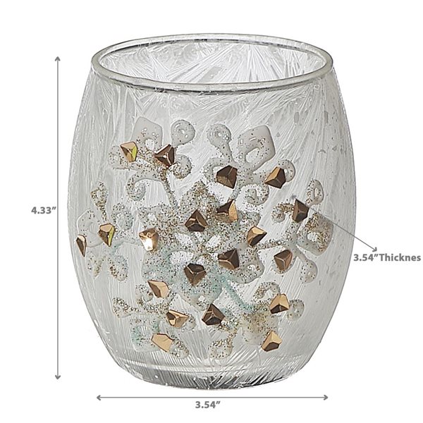 iH casadécor 3.54 W x 4.33-in H Frosted Glitter Glass Snowflake Vase