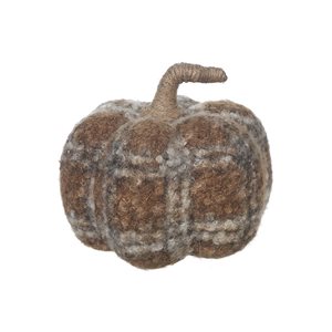 iH casadécor 6.3 L x 6.3 W x 8.27-in H Plaid Fleece Pumpkin Tabletop Decoration