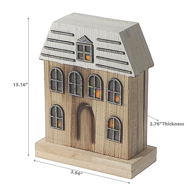 iH casadécor 15.16 L x 3.94 W x 2.76-in H Brown Wooden LED Lighted House Tabletop Decoration