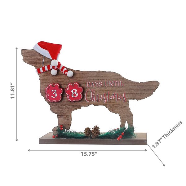 iH casadécor 15.75 L x 1.97 W x 11.81-in H Wooden Dog with Calendar Countdown Tabletop Decoration