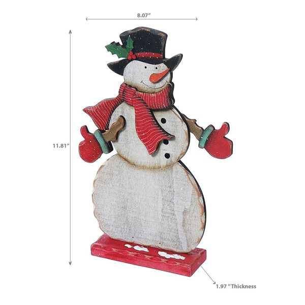 iH casadécor 8.07 L x 1.97 W x 11.81-in H Wooden Snowman Tabletop Decoration