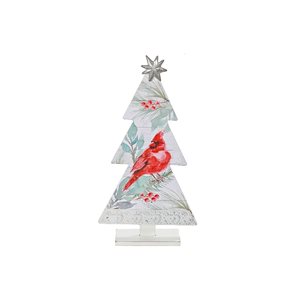 iH casadécor 7.4 L x 2.24 W x 13.98-in H Wooden Christmas Tree with Cardinal Tabletop Decoration