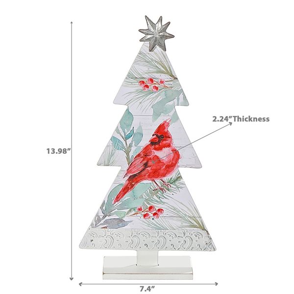 iH casadécor 7.4 L x 2.24 W x 13.98-in H Wooden Christmas Tree with Cardinal Tabletop Decoration