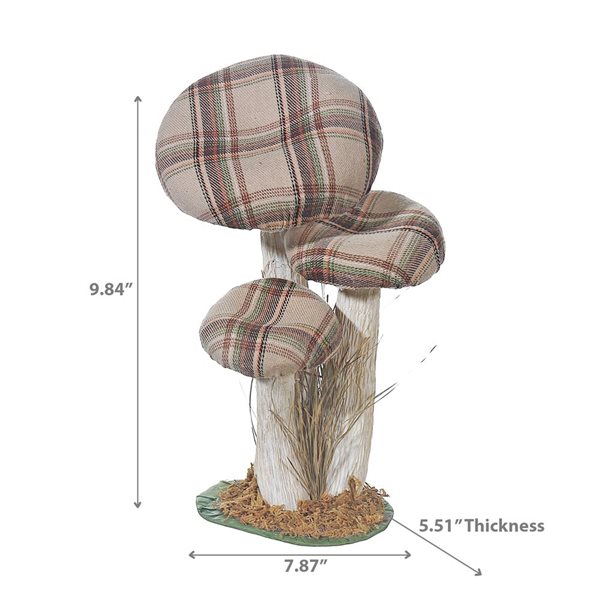 iH casadécor 7.87 L x 5.51 W x 9.84-in H Standing Mushrooms with Plaid Tabletop Decoration