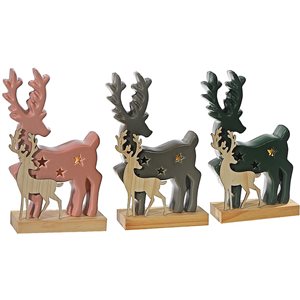 iH casadécor 4.64 L x 2.17 W x 7-in H Wooden LED Lighted Deers - Set of 3