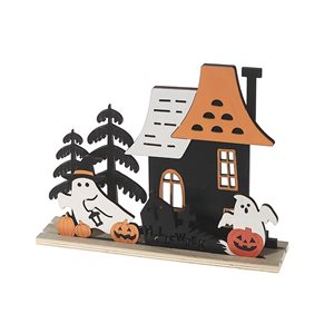 iH casadécor 9.06 L x 1.97 W x 7.09-in H Wooden Ghosts and House Halloween Tabletop Decoration