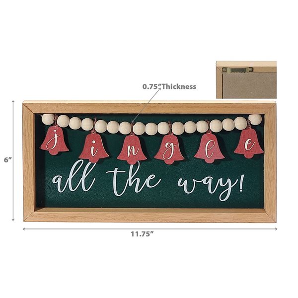 iH casadécor 11.75 L x 0.75 W x 6-in H Wooden "Jingee All The Way" Tabletop Decoration