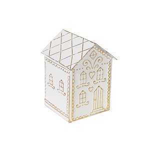 iH casadécor 5.31 L x 5.71 W x 7.87-in H Gold and White Metal Gingerbread House Tabletop Decoration