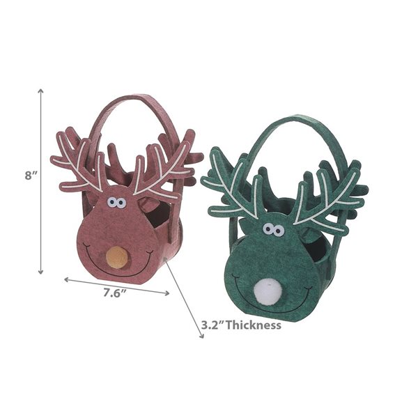 iH casadécor 8 L x 3.2 W x 7.6-in H Felt Reindeer Basket Tabletop Decorations - Set of 2